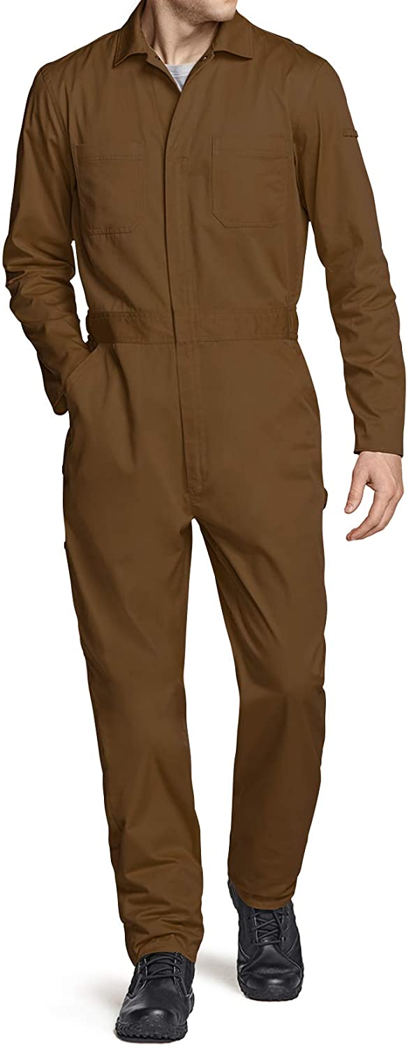 Action Back Jumpsuit with Multi Pockets CQR Men's Short Sleeve Zip-Front Coverall Twill Stain & Wrinkle Resistant Work Coverall 