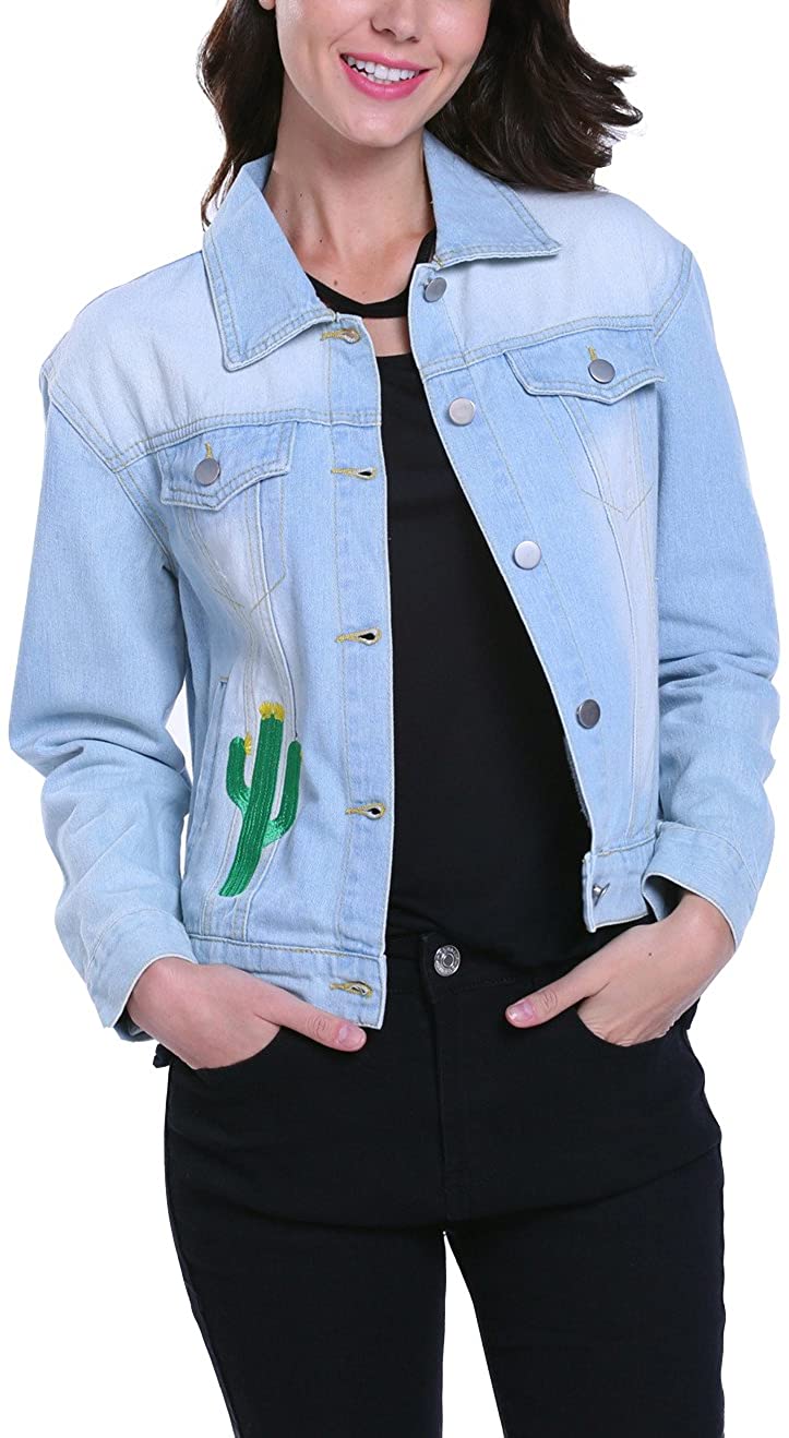 MISS MOLY Cropped Jean Jacket Women Frayed Washed Algeria