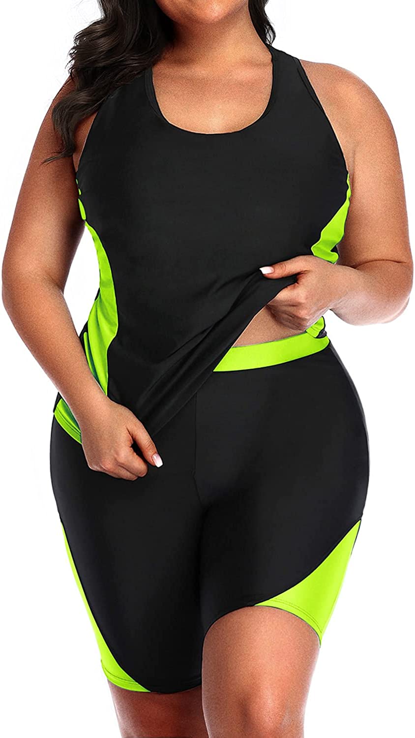 Daci Women Plus Size Tankini High Waisted Racerback Two Piece Boyshort  Swimsuit