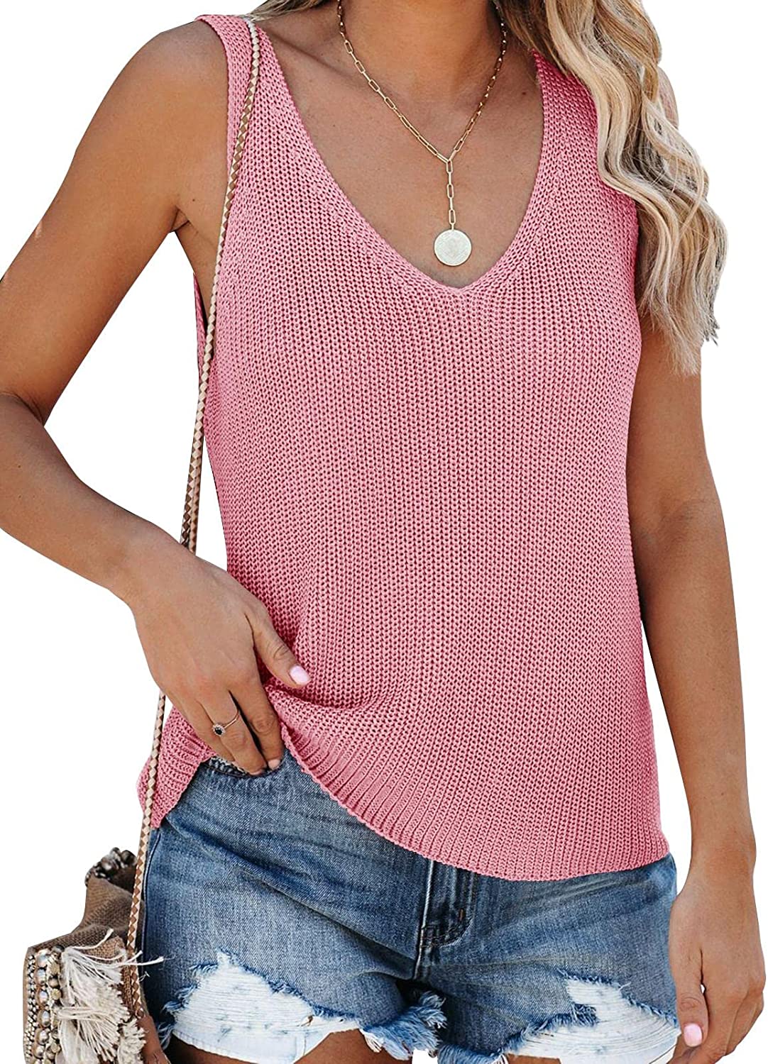 Tutorutor Womens Summer Sleeveless V Neck Sweater Vest Fall Knitted Loose  Cami Tank Tops Apricot at  Women's Clothing store