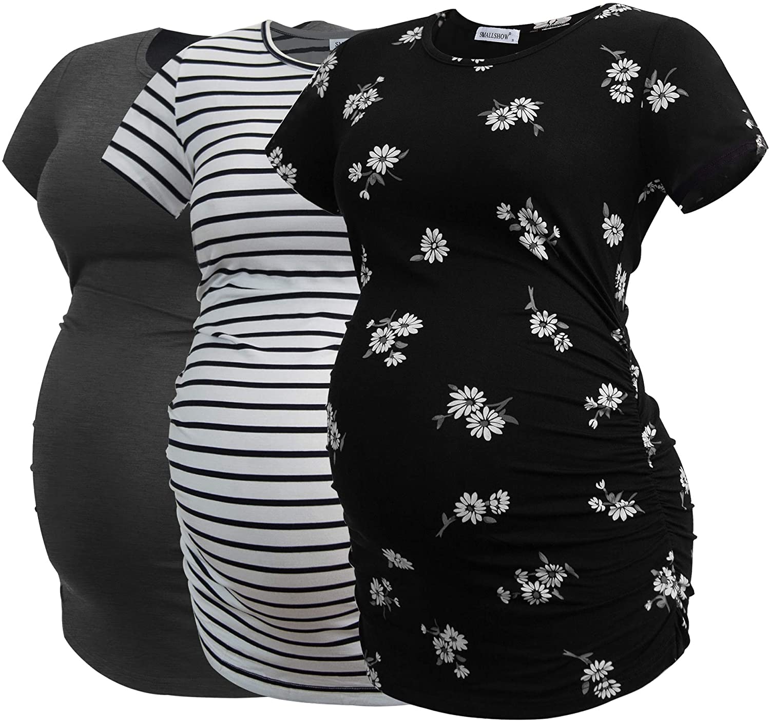 Smallshow Women's Maternity Shirt Tops Side Ruched Pregnancy Clothes Summer 