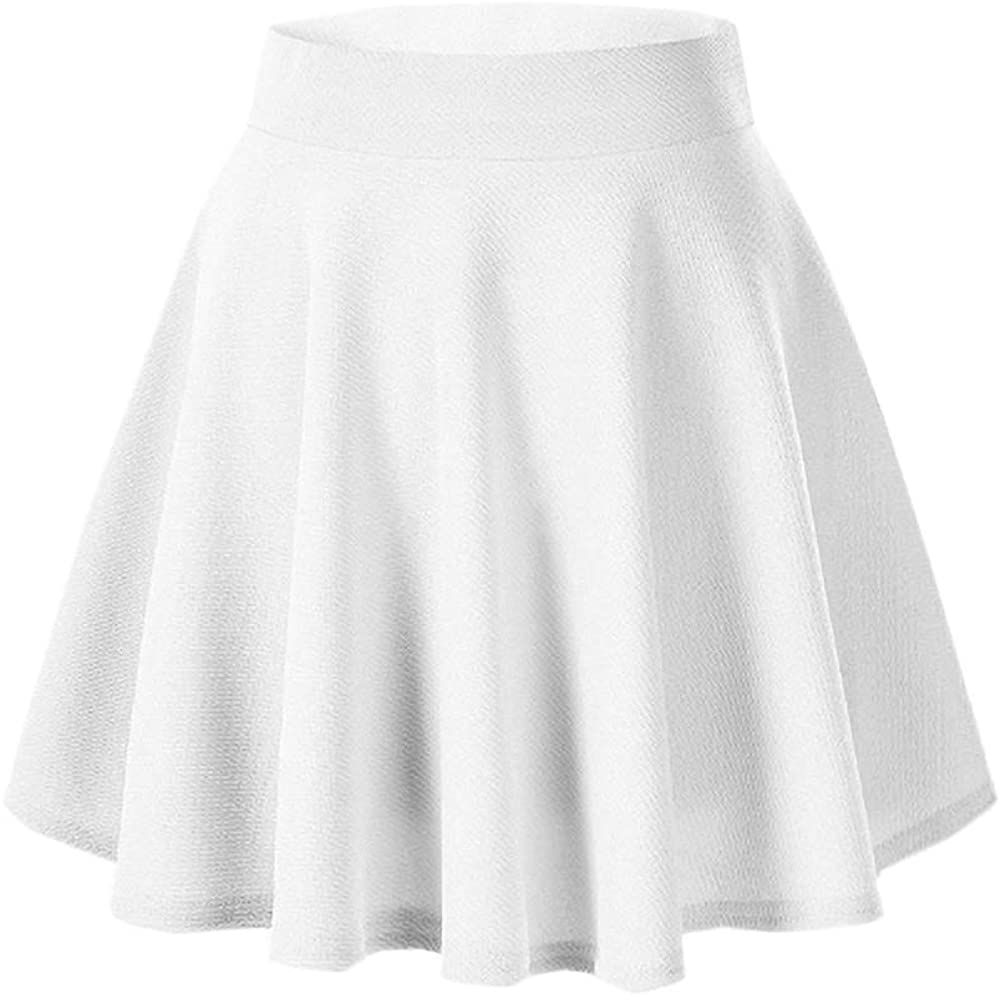 Afibi Casual Mini Stretch Waist Flared Plain Pleated Skater Skirt 