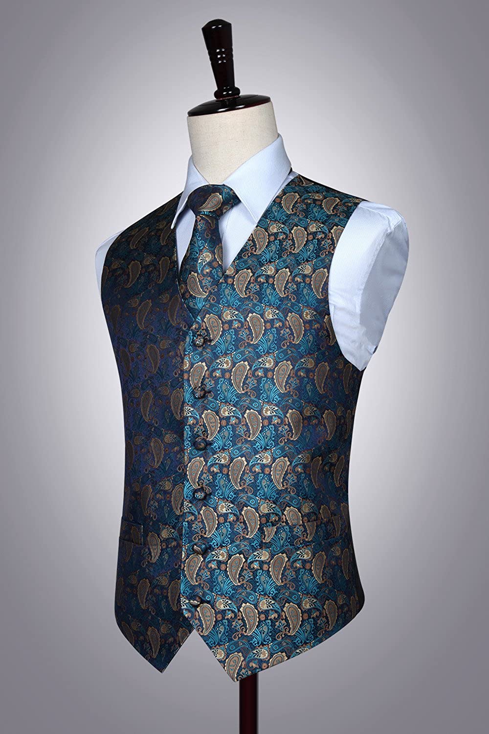 HISDERN Men's Classic Paisley Floral Jacquard Waistcoat & Necktie and ...