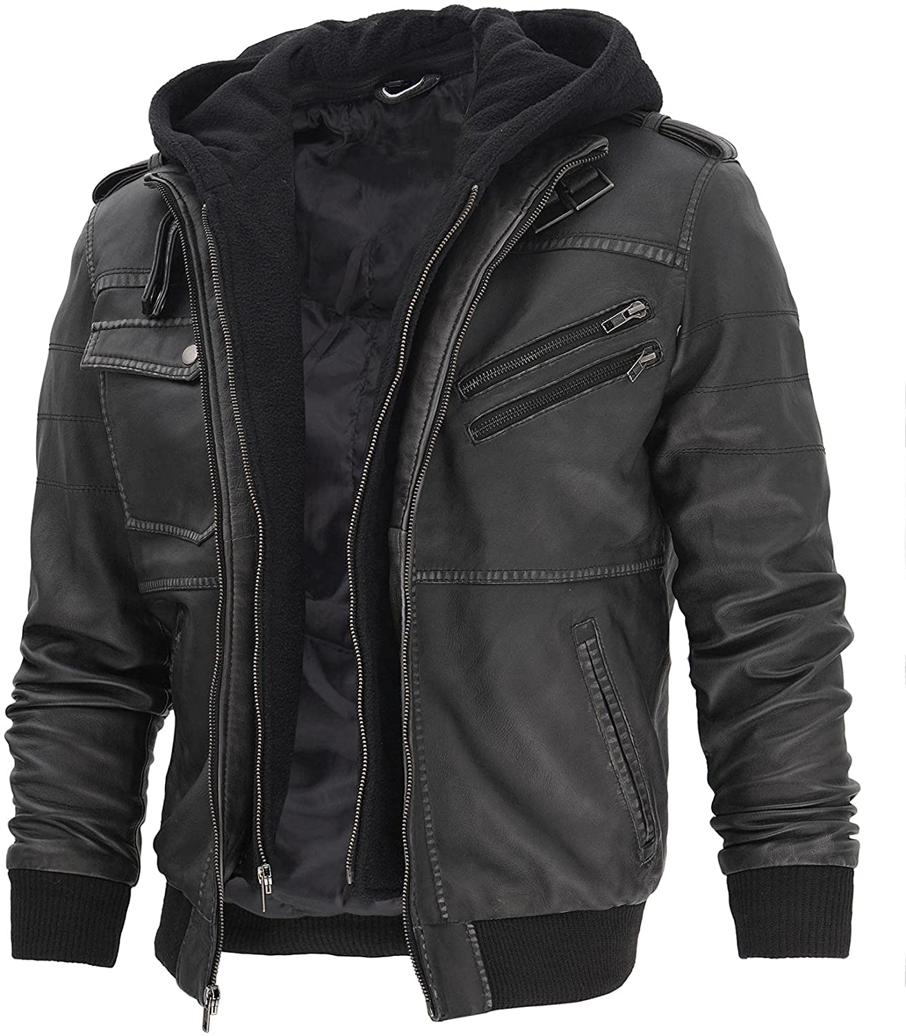 Decrum Leather Jackets for Mens Motorcycle Bomber Style with