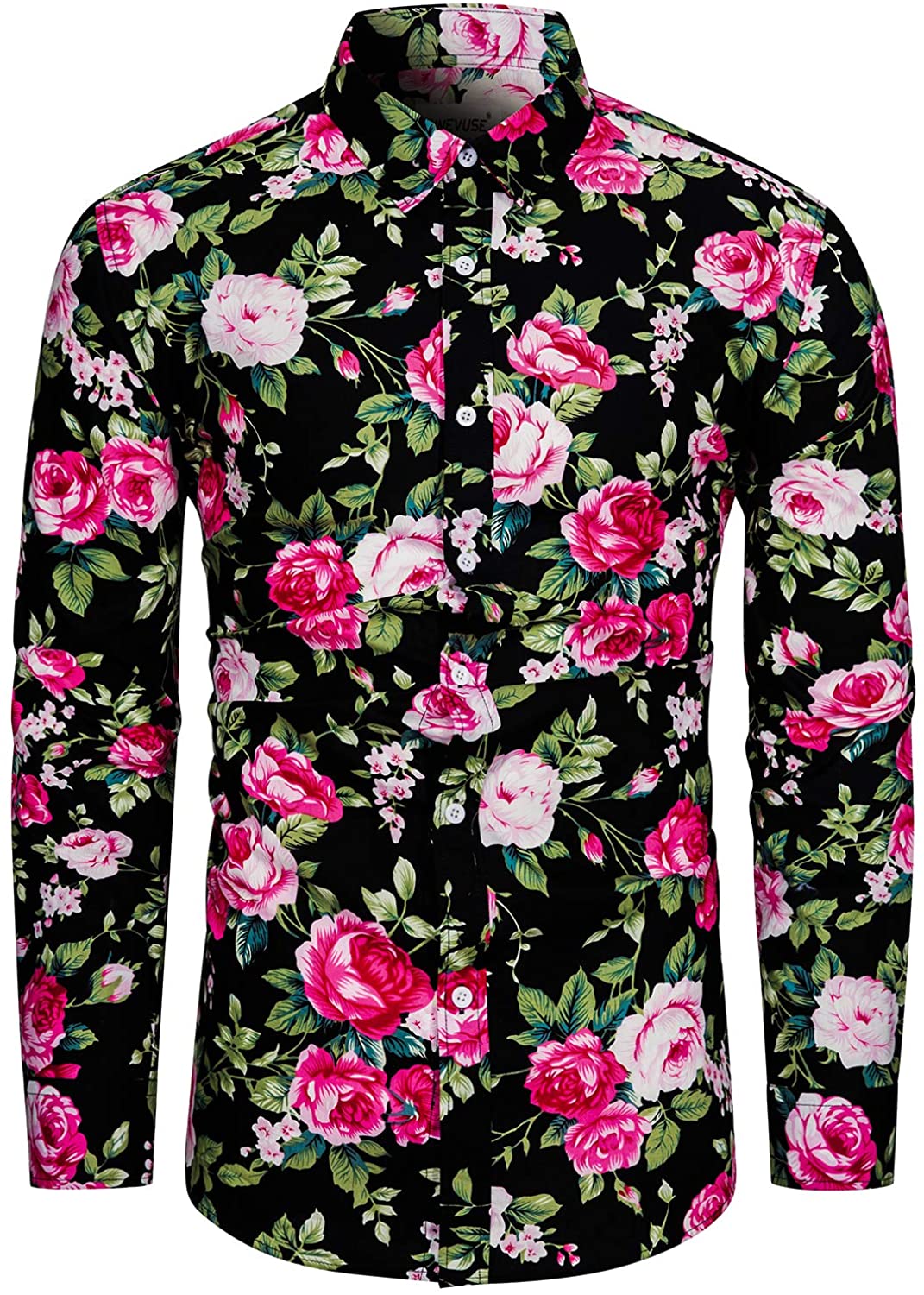 TUNEVUSE Mens Floral Dress Shirt Long Sleeve Hawaiian Button Down Flower  Pattern