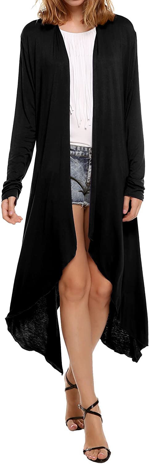 Meaneor Women’s Casual Long Sleeve Cardigan Sweater Asymmetric Lightweight Long Open Front S-XXL 