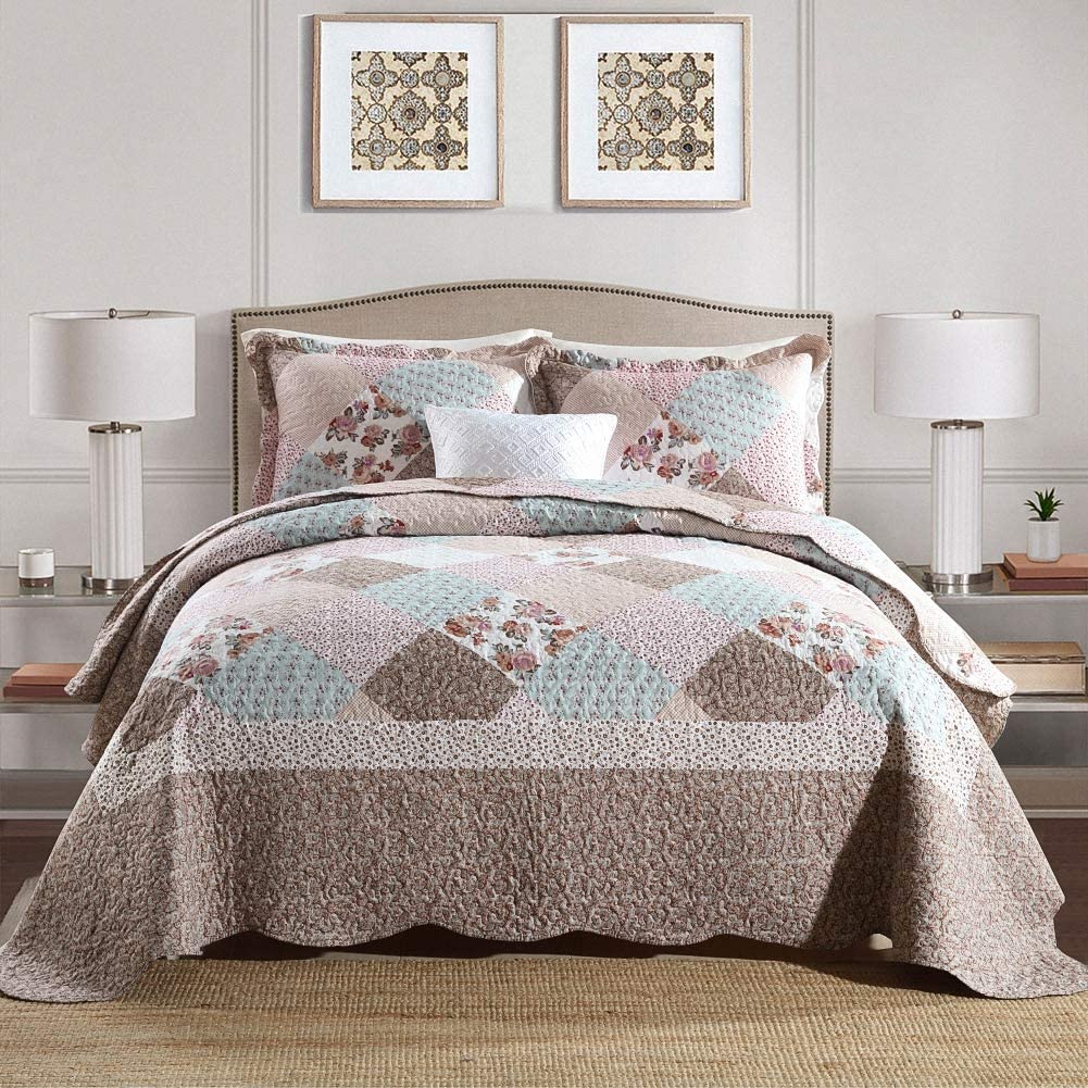NEWLAKE Quilt Bedspread Sets-Paisley Garden Pattern Reversible Coverlet Set,Queen Size 