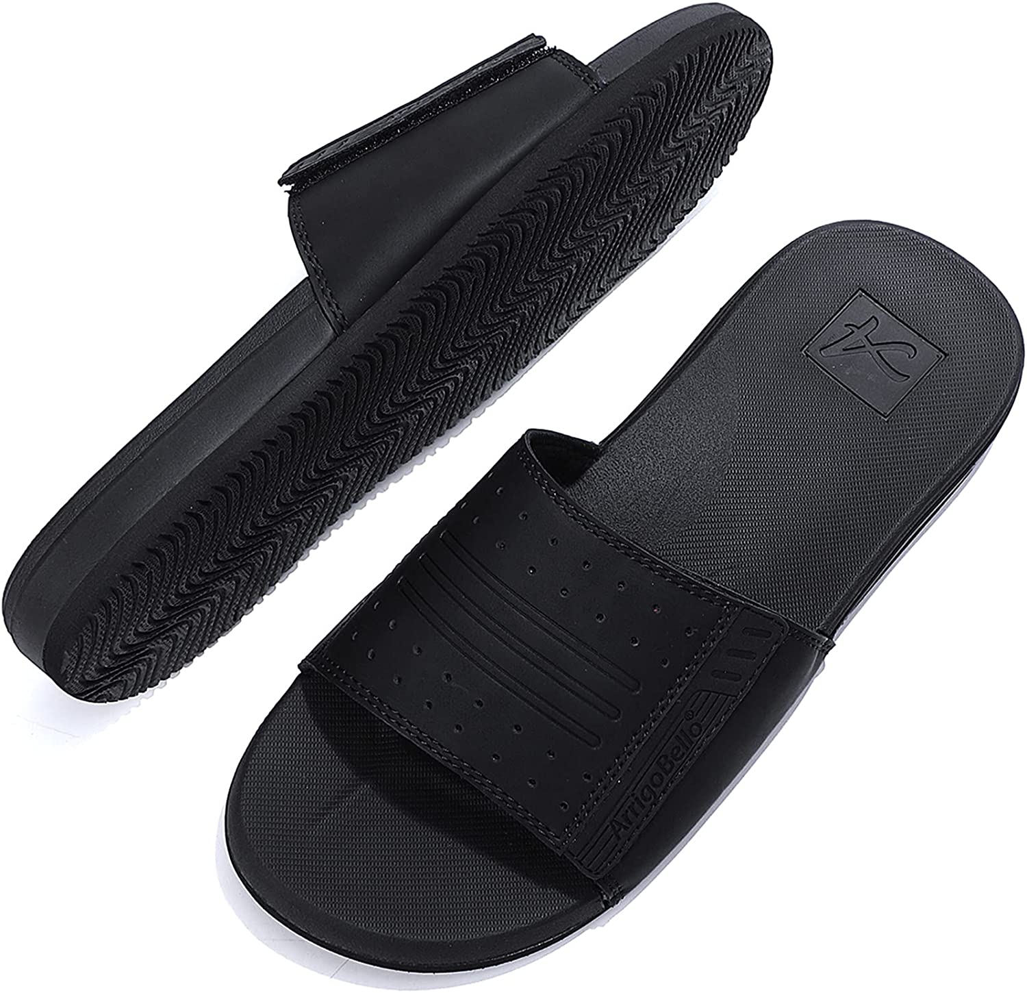 ARRIGO BELLO Sliders Mens Leather Comfortable Summer Adjust Open Toe Sandals Beach Pool Flip Flops Outdoor Indoor Slippers Size 7-11 UK 