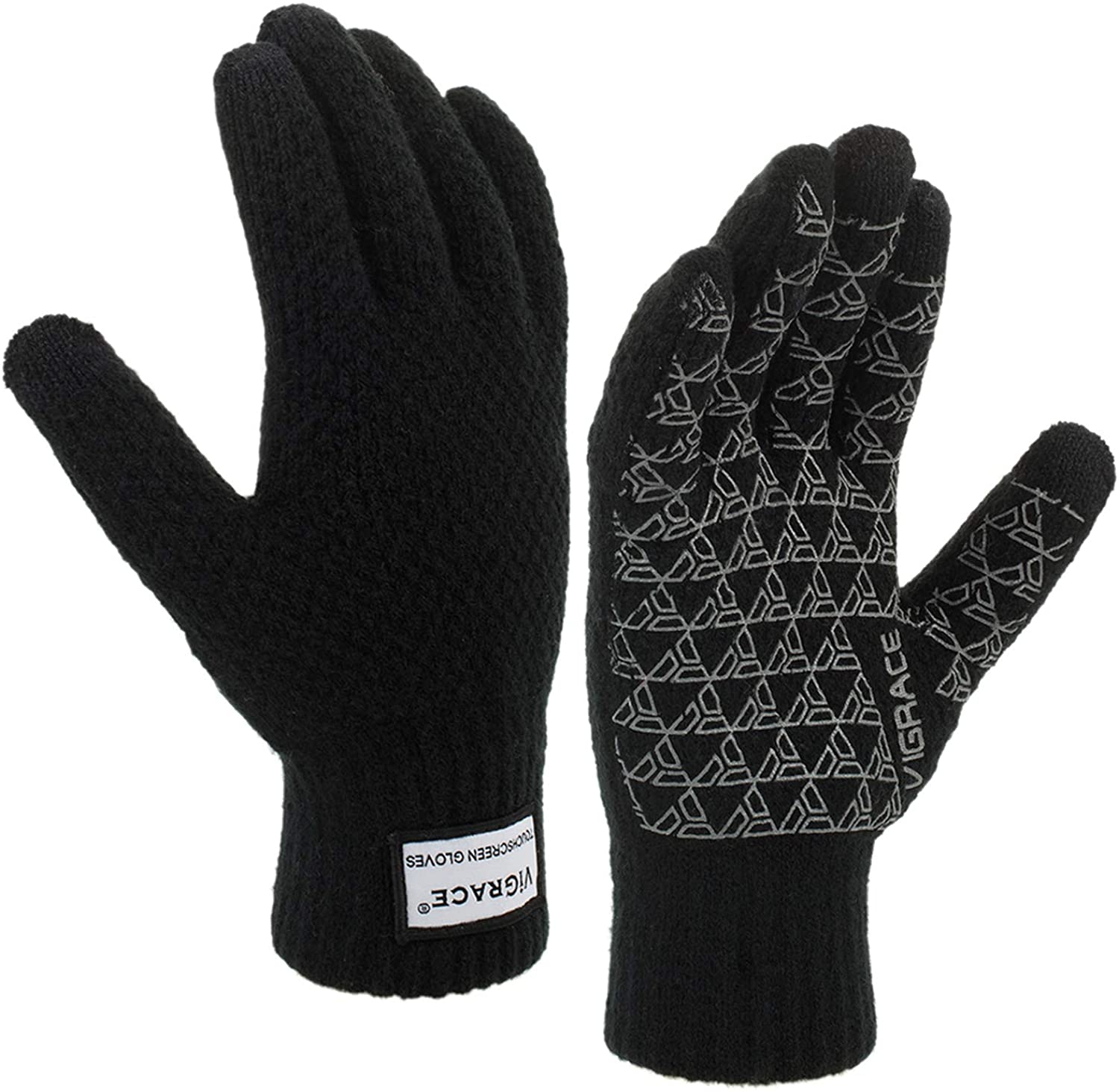 PAGE ONE Mens Warm Winter Non Slip Touchscreen Knit Gloves Warm Fleece Lined,High Sensitive Texting Gloves 