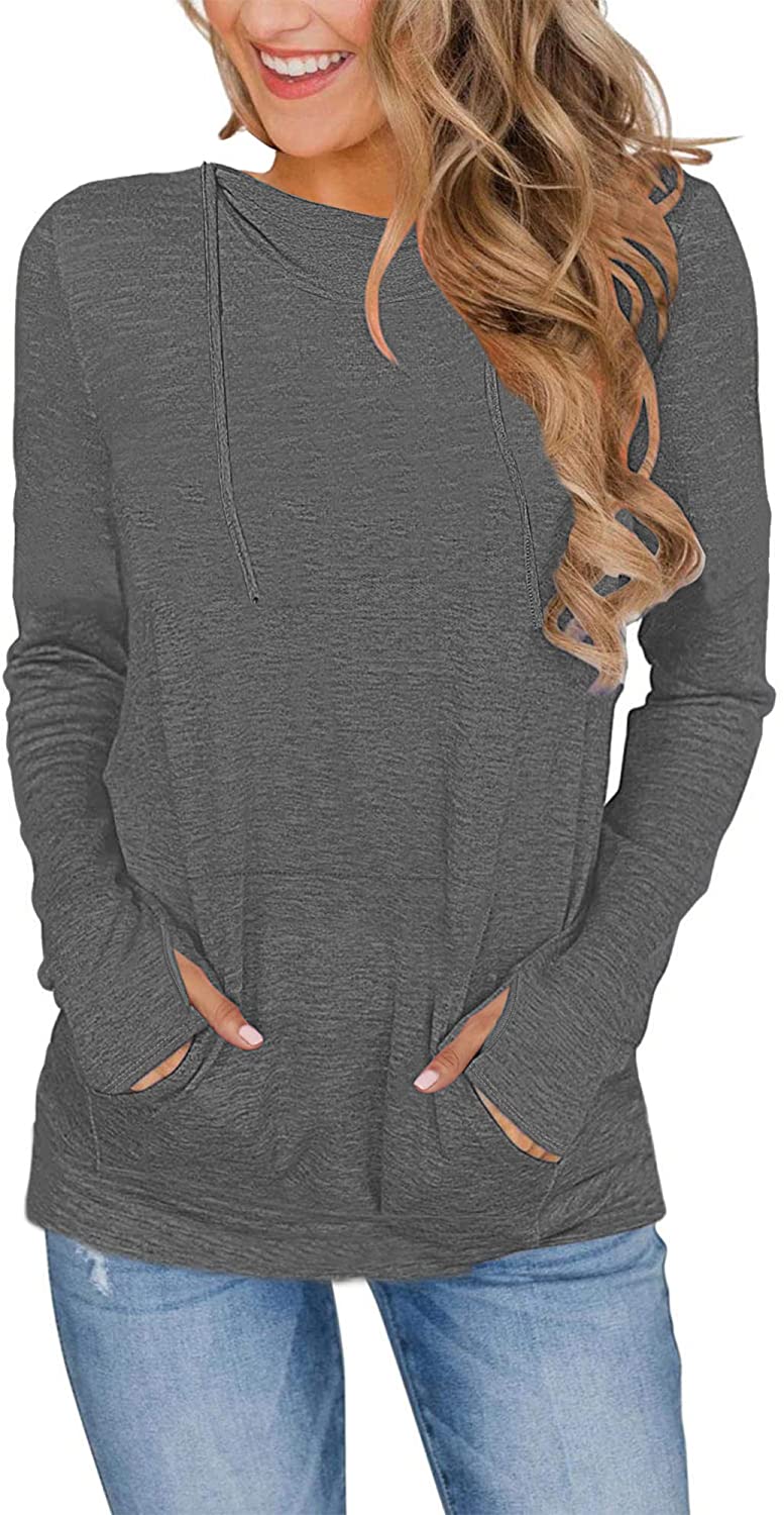 AUSELILY Long Sleeve Drawstrings Hoddie Sweatshirt With Thumb Holes Hoodie  for W