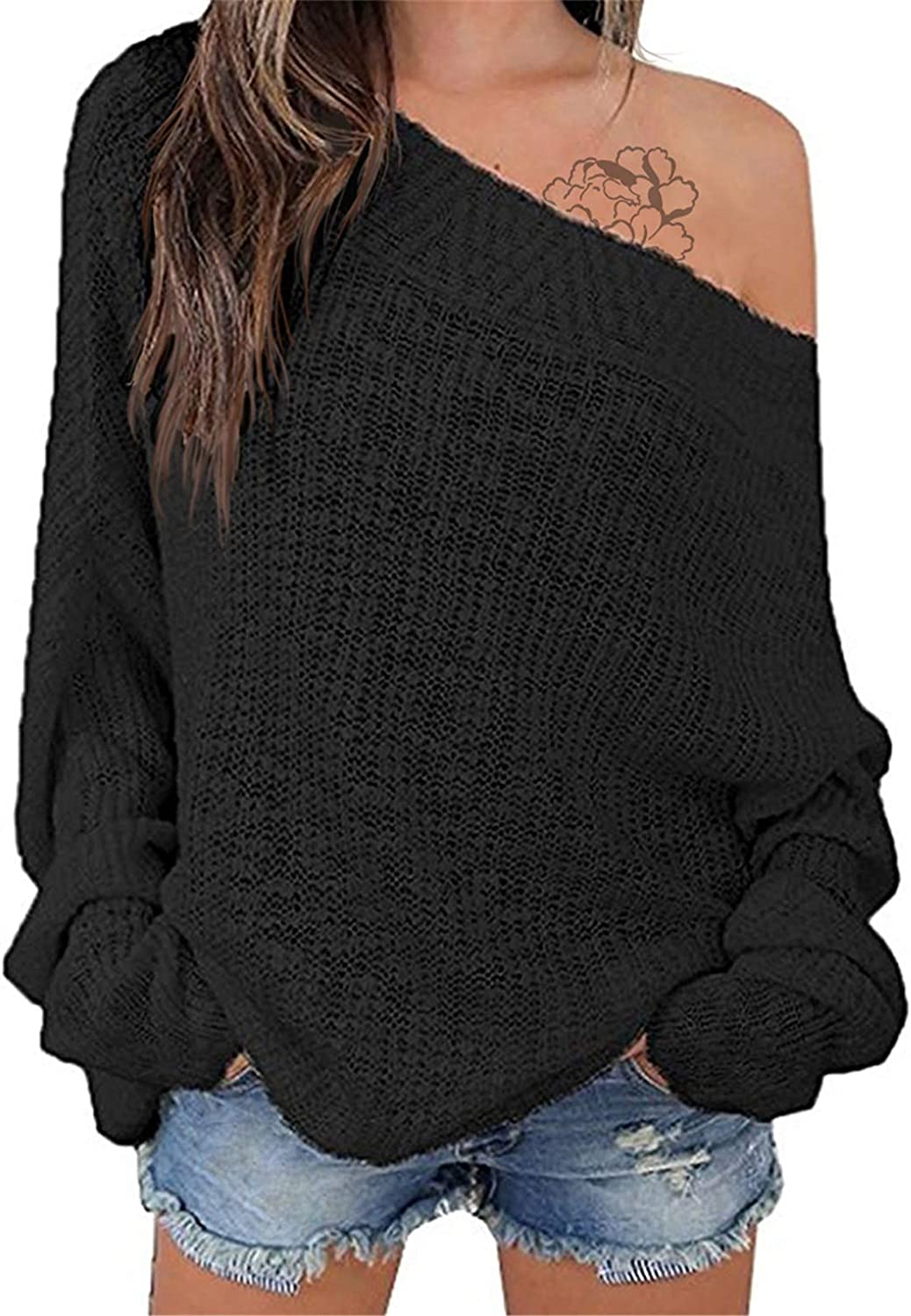 Exlura Women's Off Shoulder Sweater Batwing Sleeve Loose Oversized Pullover  Knit | eBay