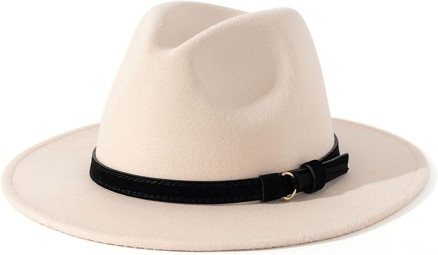 Lisianthus Men & Women Vintage Wide Brim Fedora Hat with Belt Buckle  A-Black 56-58cm at  Women's Clothing store