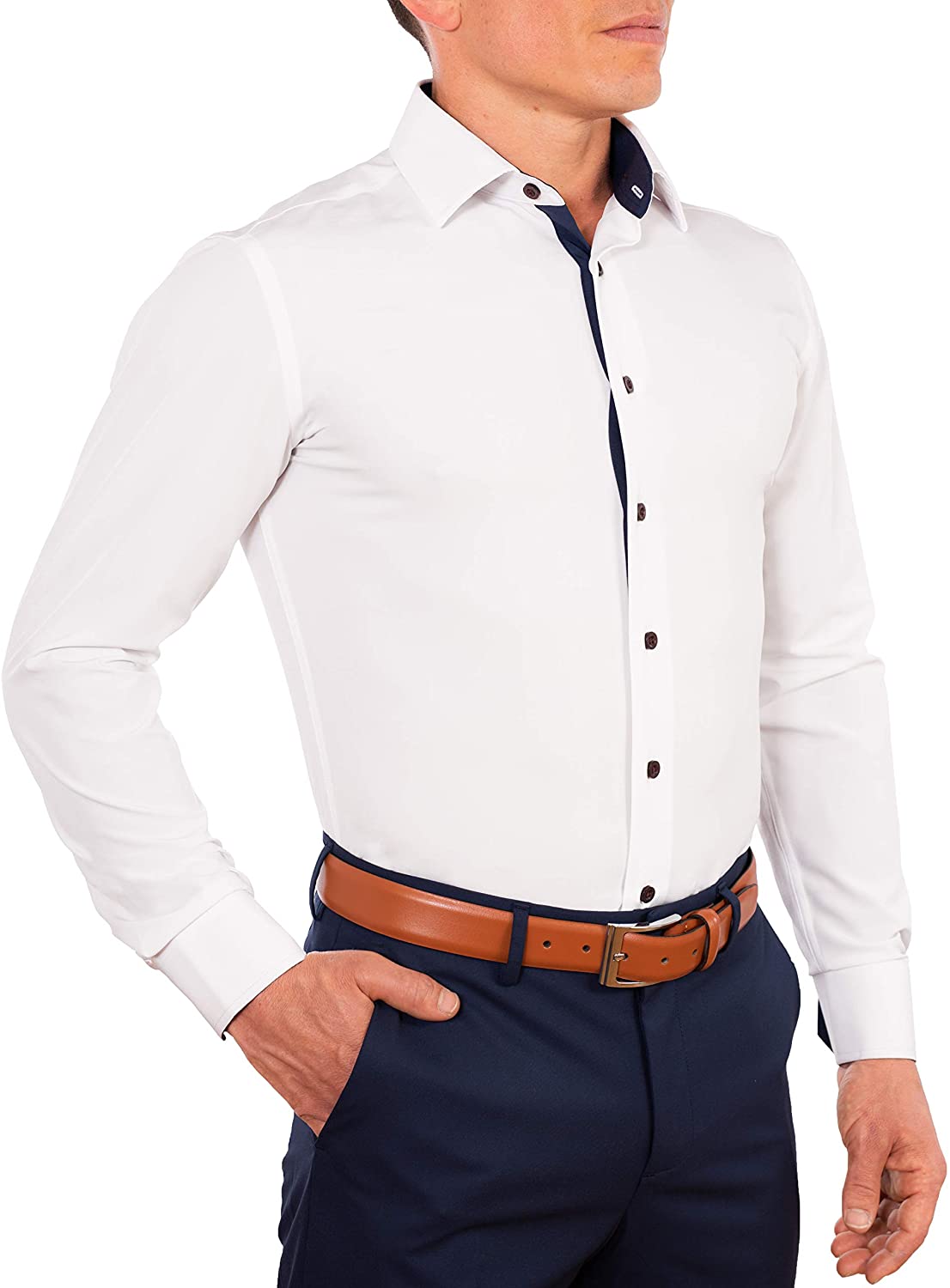 goud niet verwant Namens CC Performance Stretch Slim Fit Dress Shirts for Men | Wrinkle Resistant  Long Sl | eBay
