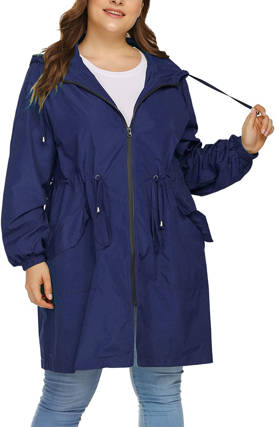 IN'VOLAND Women's Rain Jacket Plus Size Long Raincoat Lightweight Hooded  Windbre | eBay