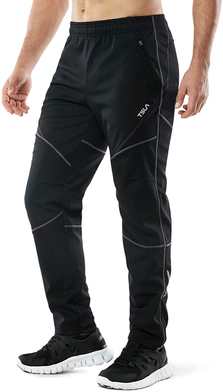 TSLA Mens Windproof Cycling Thermal Fleece Winter Pants Running Hiking Cold Active Bottoms Sweats 
