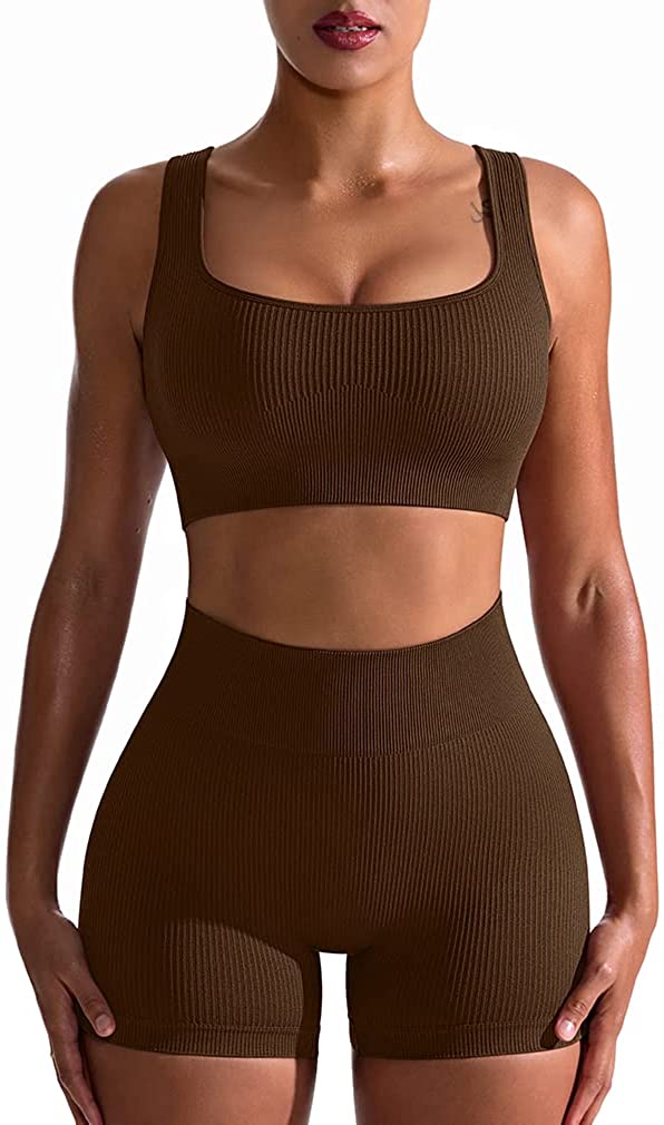Oqq Workout Outfits For Women 2 Piece Seamless Ribbed High Waist