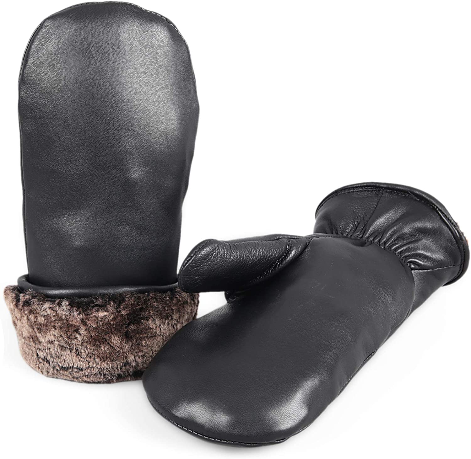 Zavelio Men's Premium Shearling Sheepskin Fur Lined Leather Gloves