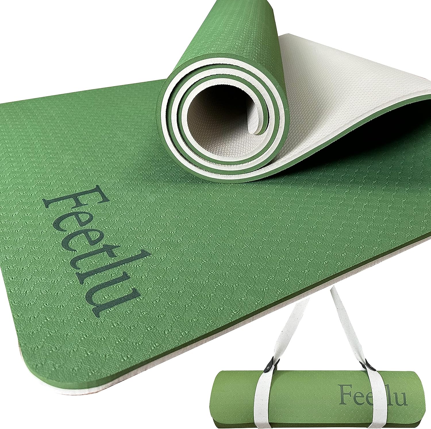 Feetlu Yoga Mat with Strap – 10mm & 12mm Thick Yoga Mat, Non-Skid Dual  Surface W