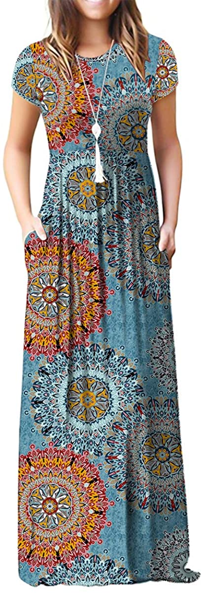 VIISHOW Women's Short Sleeve Empire Waist Maxi Dresses Long Dresses with  Pockets | eBay