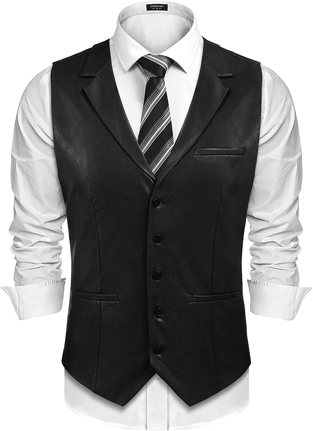 COOFANDY MENS LEATHER Vest Casual Western Vest Jacket Lightweight V 