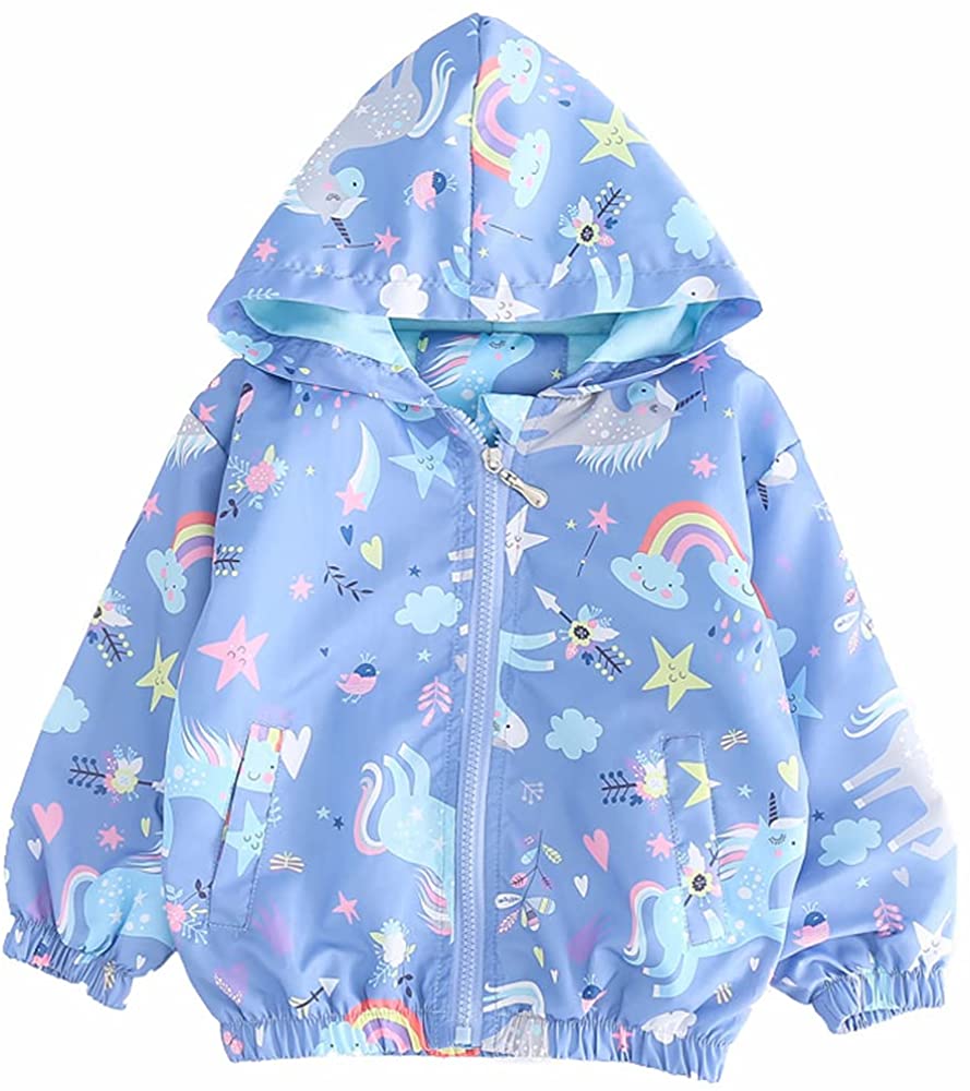 Toddler Fall Jackets Girls Spring Unicorn Windbreaker Outerwear Lightweight Coat Long Sleeve Casual Hoodie 2-8 Years 