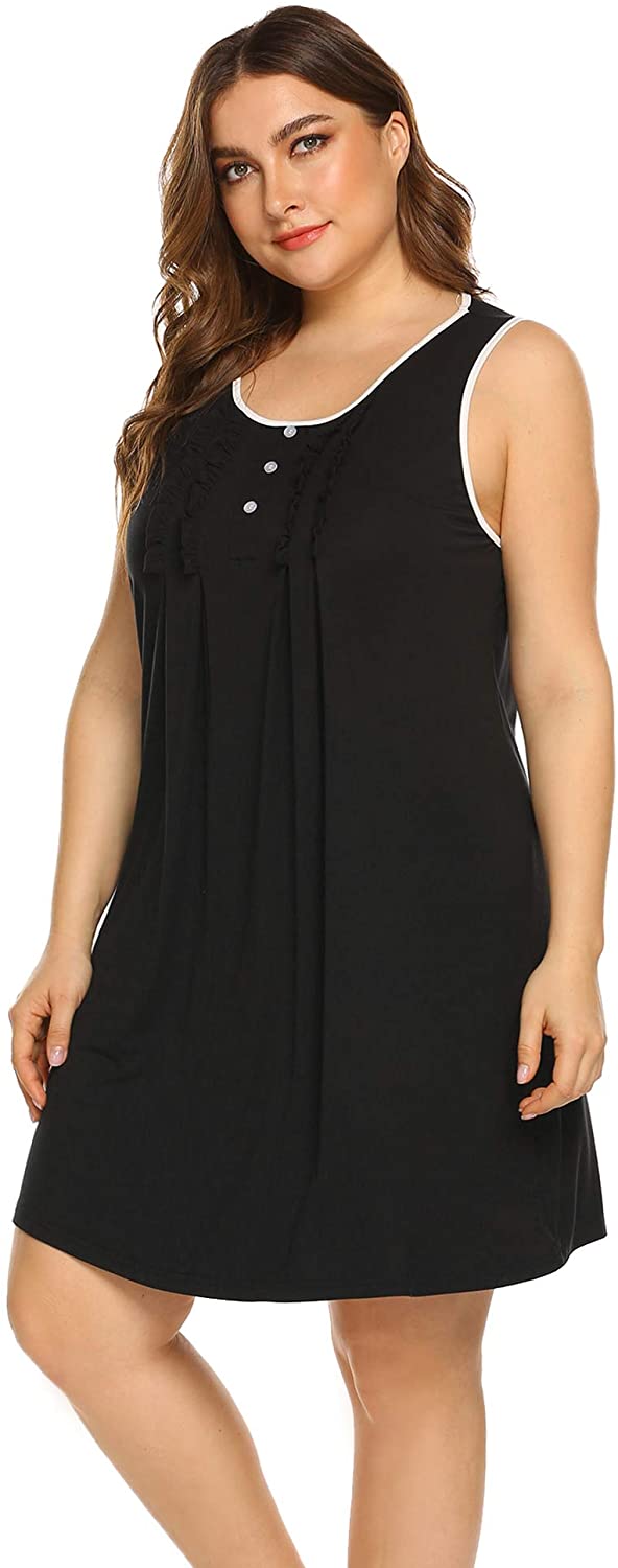IN'VOLAND Plus Size Nightgowns Women's Sleeveless Sleepwear Scoop Neck ...
