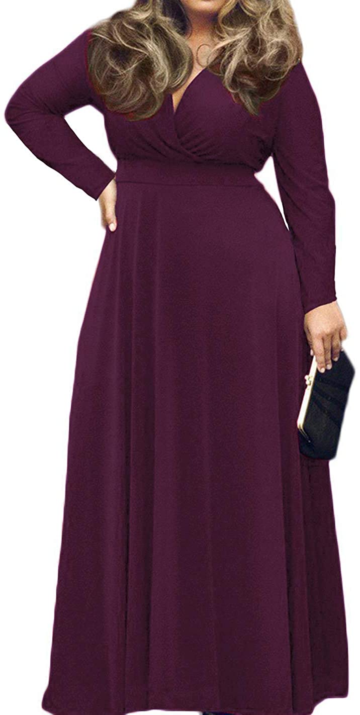 plus size purple maxi dress with sleeves