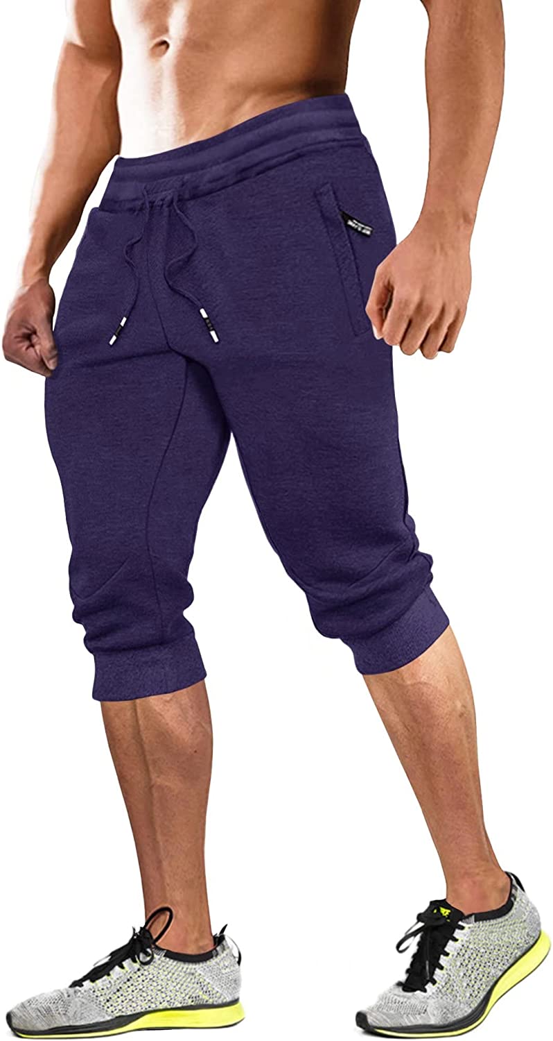 MAGCOMSEN Men's 3/4 Jogger Capri Pants with Zipper Pockets Knee Length  Running Training Workout Shorts : : Clothing, Shoes & Accessories