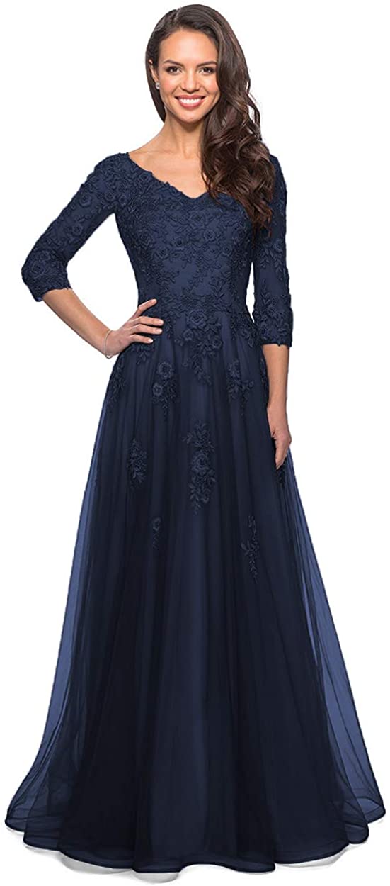 Mother of The Bride Dresses Long Evening Formal Dress 3/4 Sleeve Chiffon  Lace Applique Evening Gown : : Clothing, Shoes & Accessories