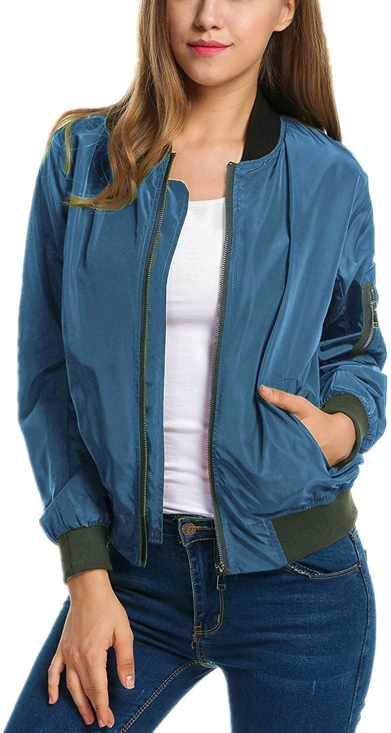 Zeagoo Women Casual Jacket Classic Bomber Jacket Zip Up Lightweight Jacket  Coat