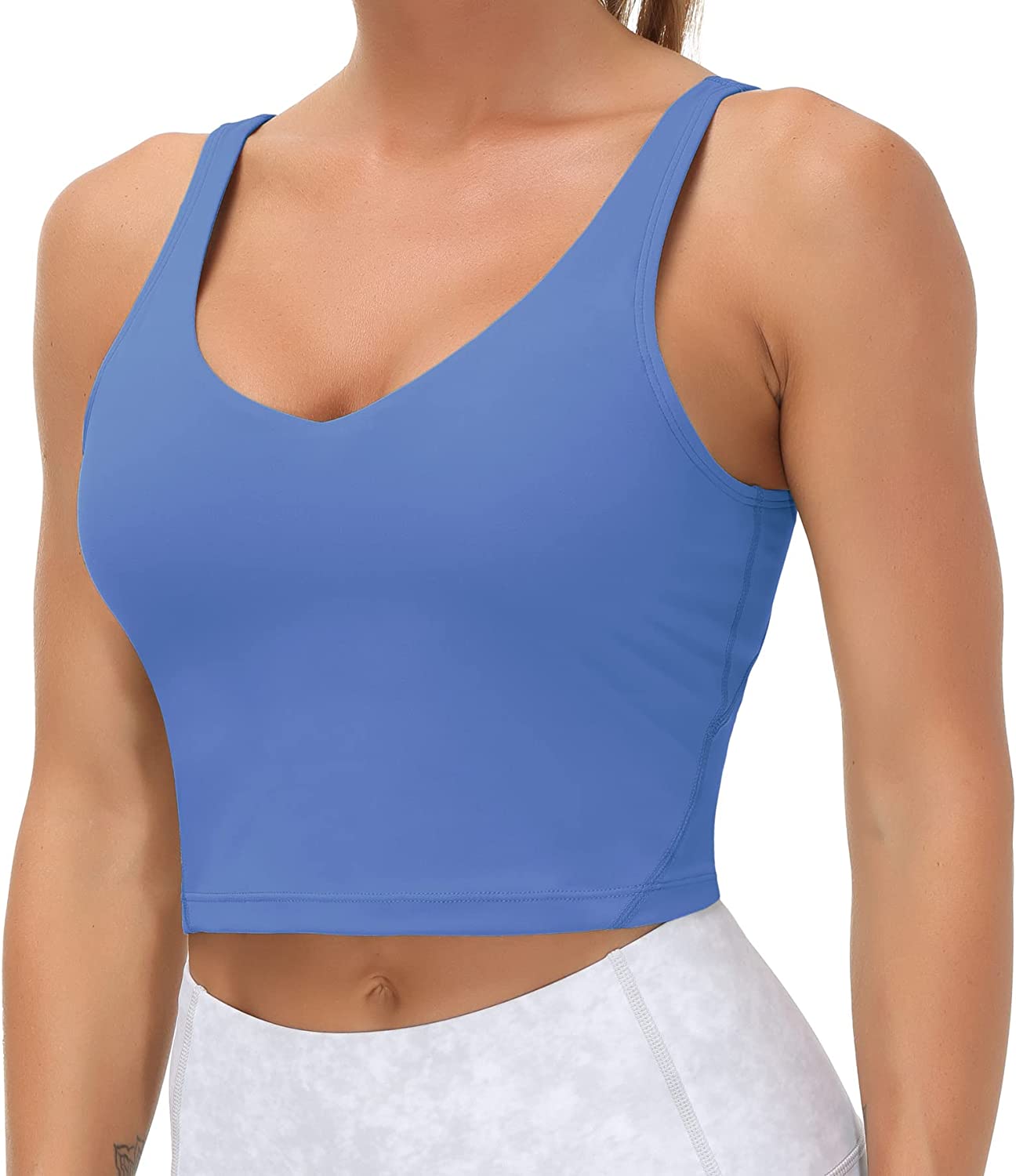 THE GYM PEOPLE Womens Longline Sports Bra Padded Crop Tank Tops Workout Yoga  Bra with Removable Pads (Denim Blue, Small, s) at  Women's Clothing  store