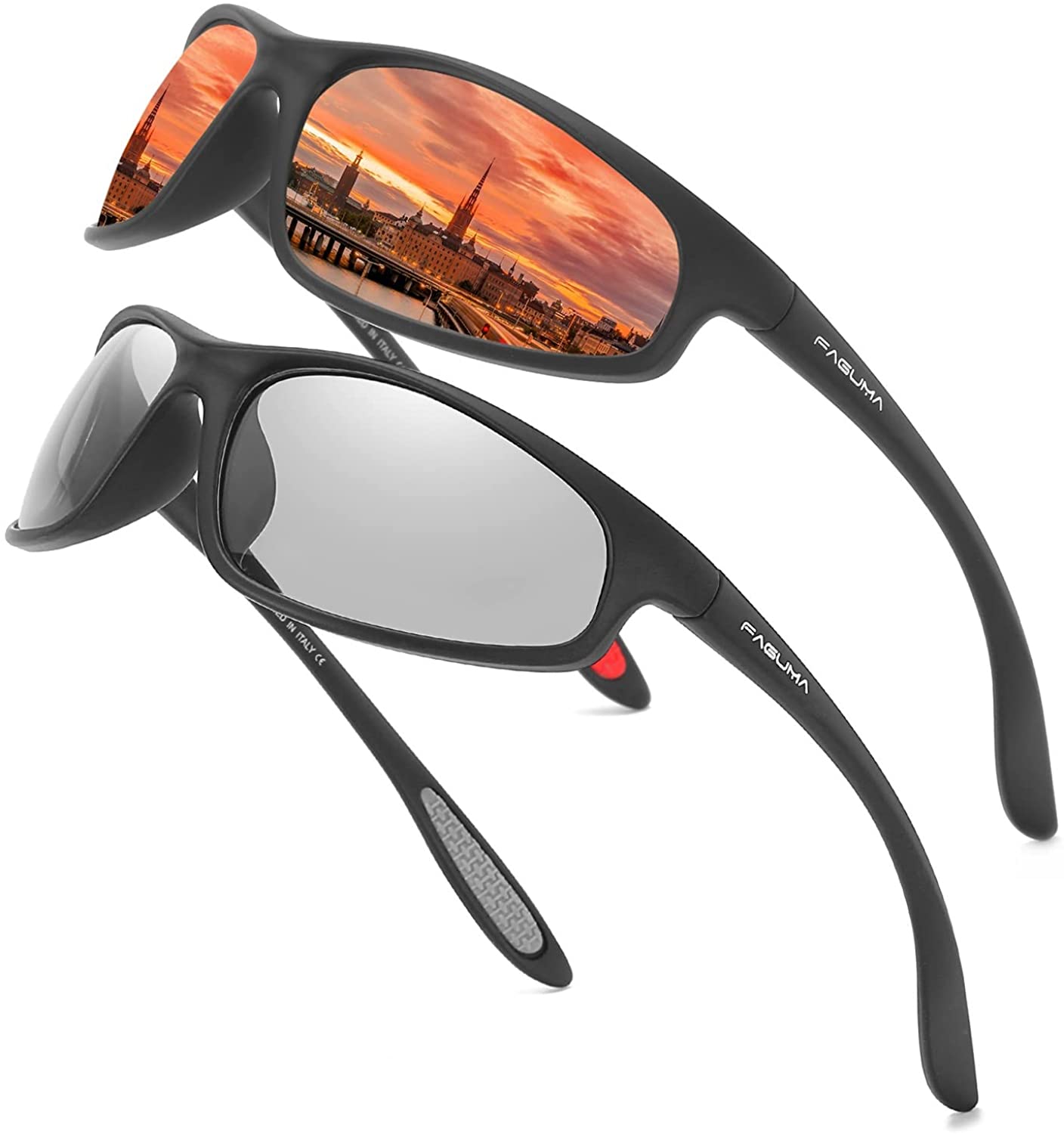 FAGUMA Polarized Sports Sunglasses for Men Cycling Driving Fishing 100% UV Protection, Black