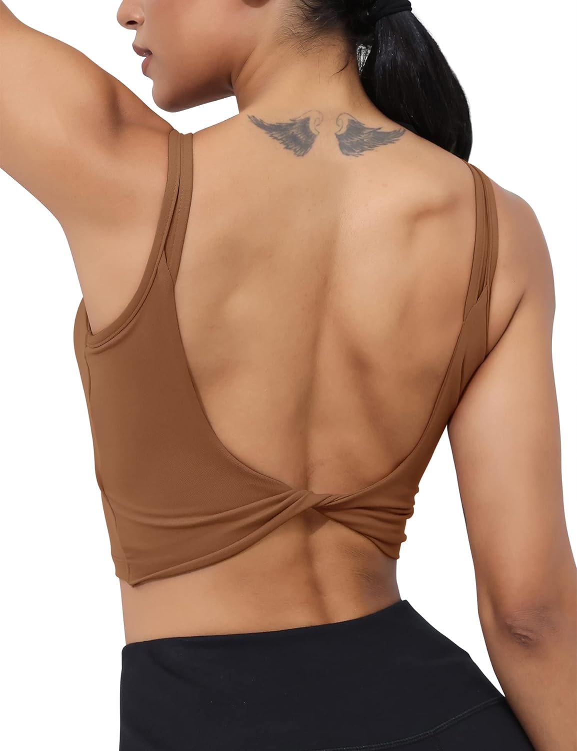 LUYAA Womens Workout Sports Bras Backless Padded Yoga Tank Tops Crop Twist  Low B