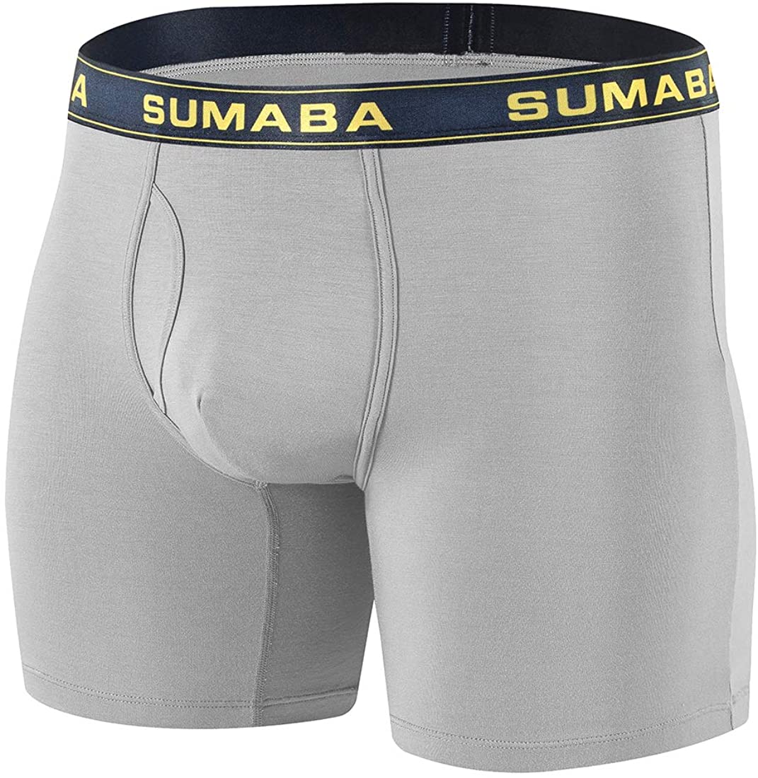 SUMABA Long Leg Men Underwear Boxer Briefs Fly with Pouch No Ride Up Bamboo Underpants for Men Breathable