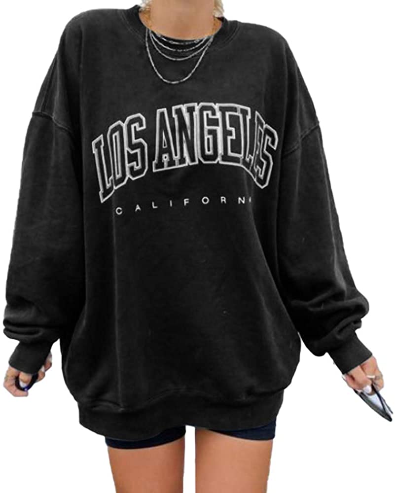 Women's Oversized Sweatshirt Los Angeles California Crewneck Long Sleeve  Casual