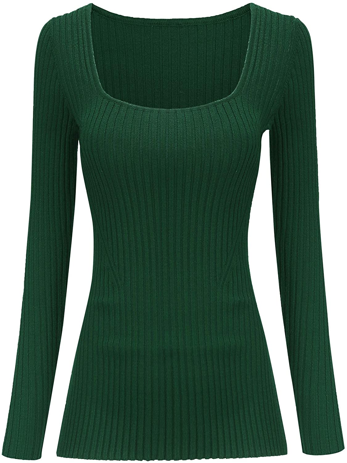 v28 Women Square Neck Knit Elasticity Stretchable Long Sleeve Slim Sweater Tops 