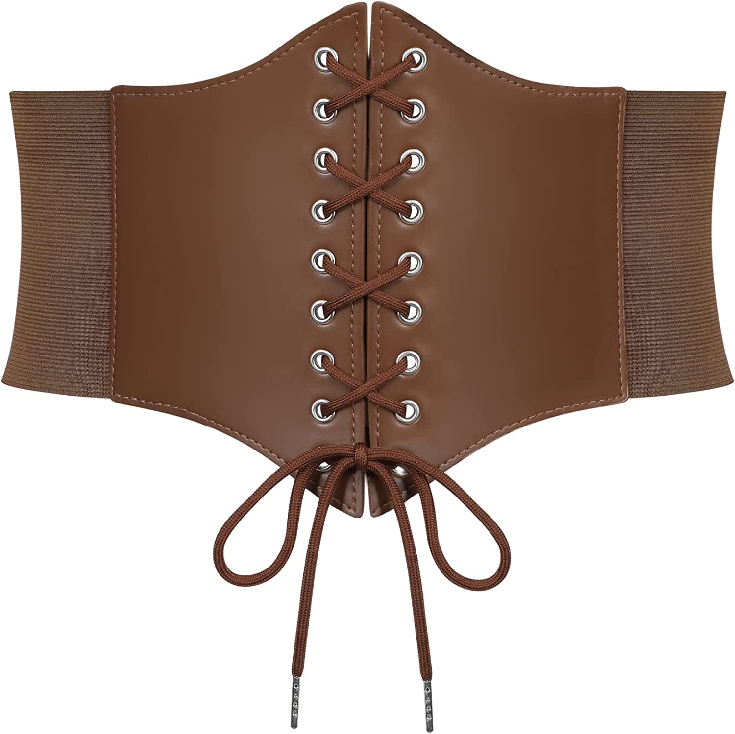 SUOSDEY Brown Corset Belt for Women, Vintage Lace-up Elastic Waist
