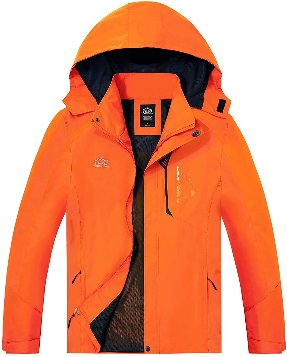 TEZO Mens Rain Jacket Waterproof with Hooded Hiking Coat