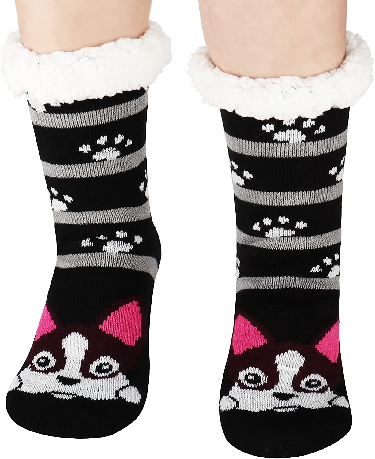 Women's Fuzzy Slipper Socks With Grippers Cozy Warm Cute Animal