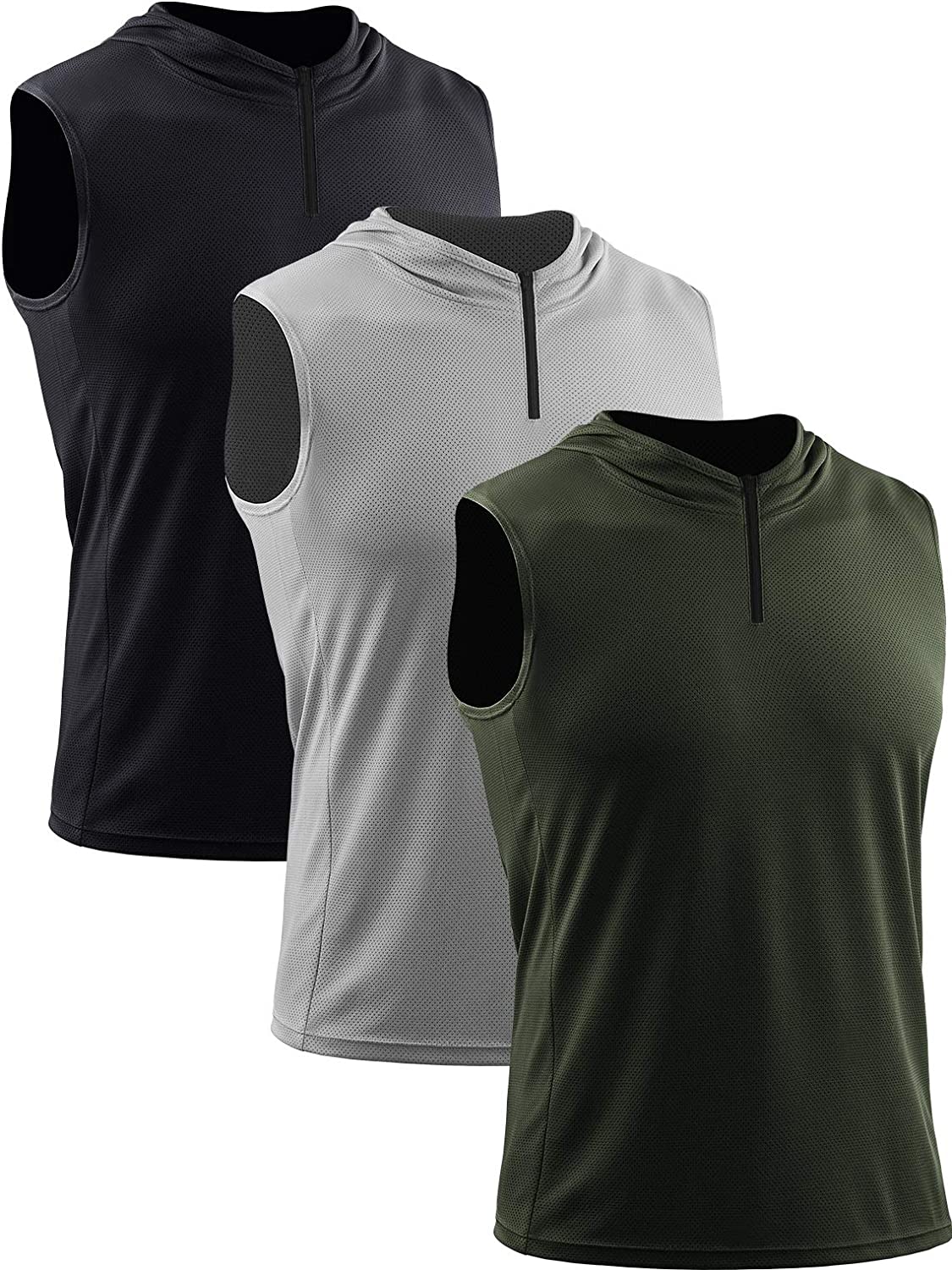 Neleus Men's Workout Tank Tops 3 Pack Sleeveless Running Shirts with Hoodie 