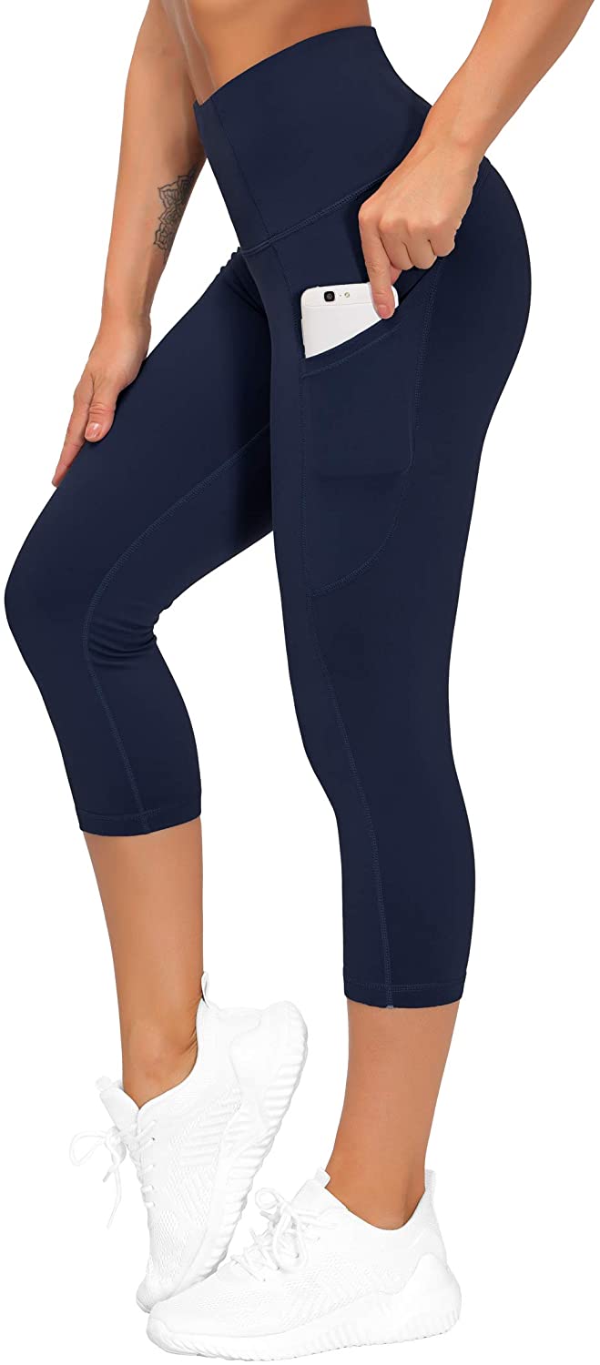 THE GYM PEOPLE Thick Black High Waist Yoga Pants with Side Pockets