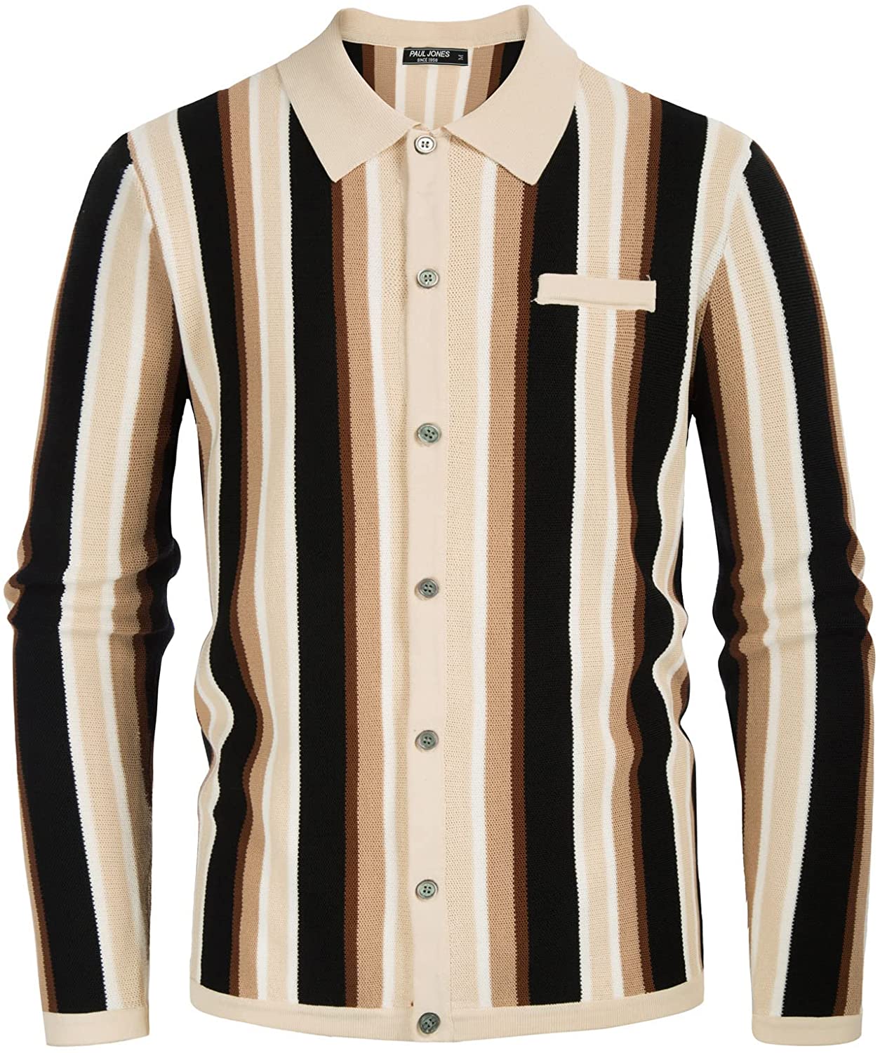 Men's Short Sleeve Knit Shirt Vintage Stripe Lapel Collar Polo 