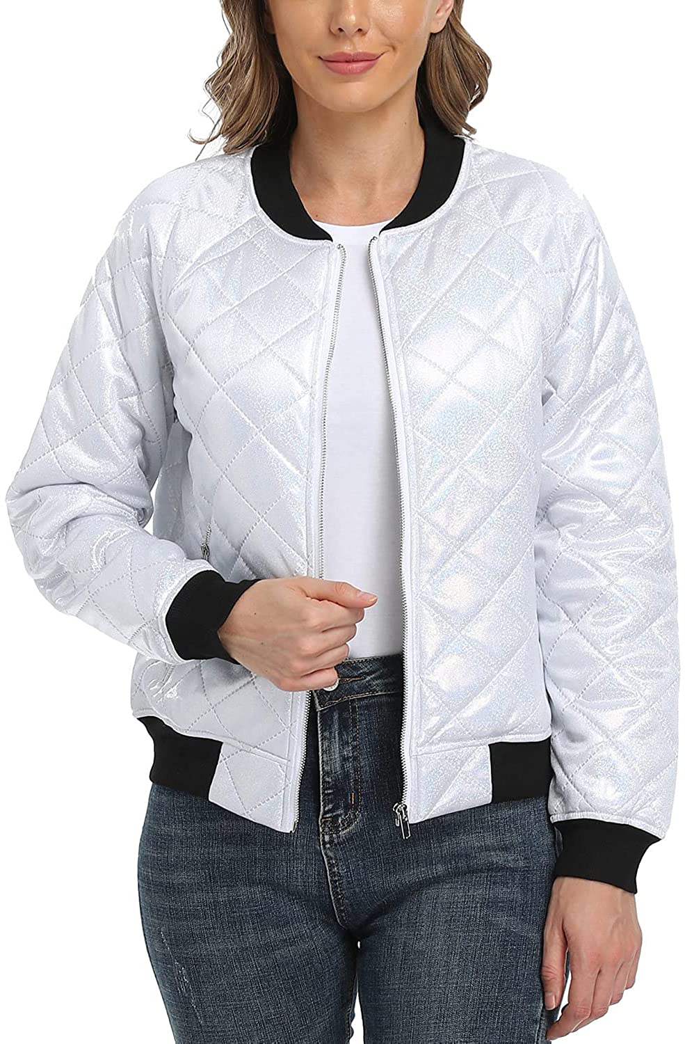 andy & natalie Women's Bomber Jacket Quilted Long Sleeve Zip up Raglan  Jacket Pockets : : Clothing, Shoes & Accessories