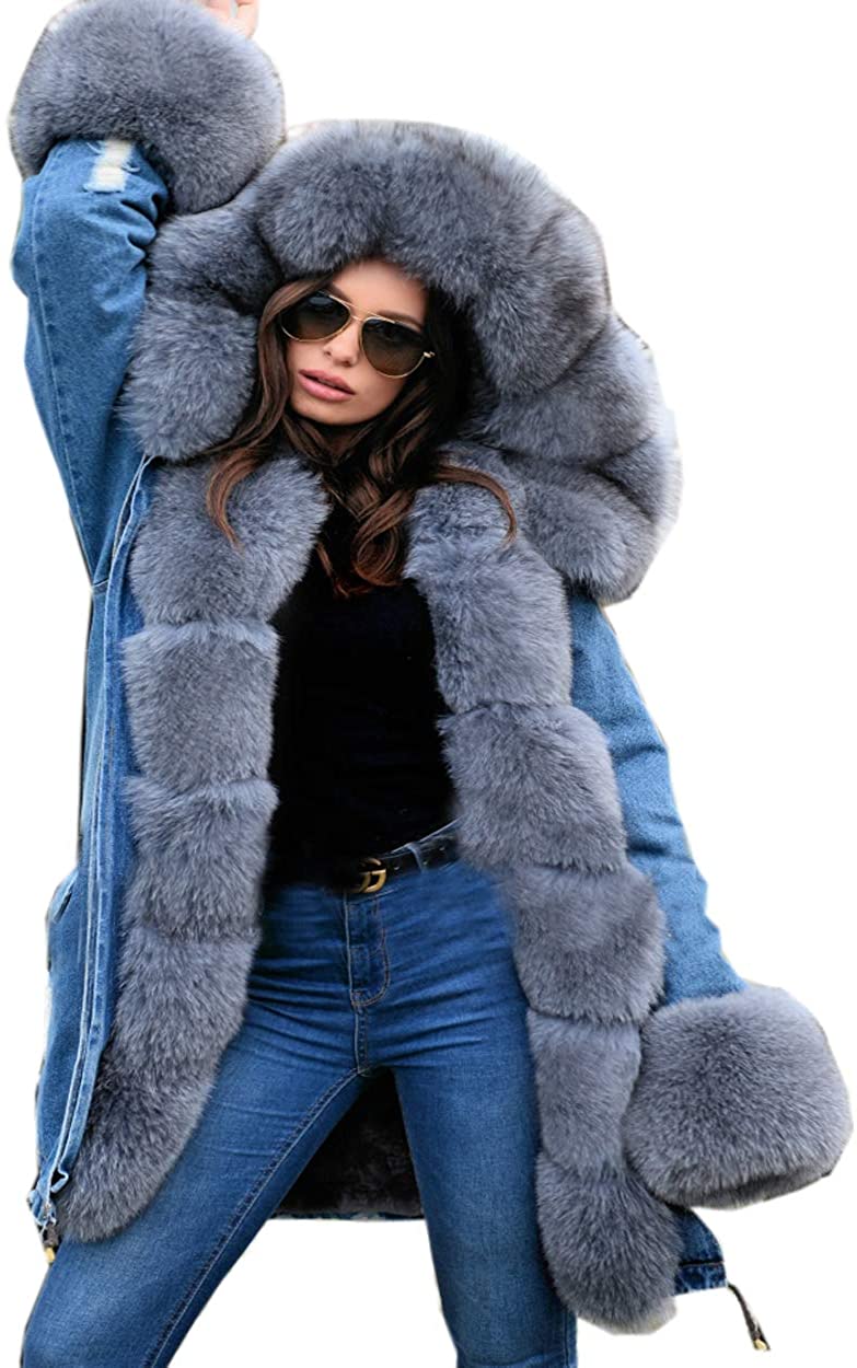 Roiii Women Thicken Warm Winter Coat Hood Parka Overcoat Long Jacket Outwear 