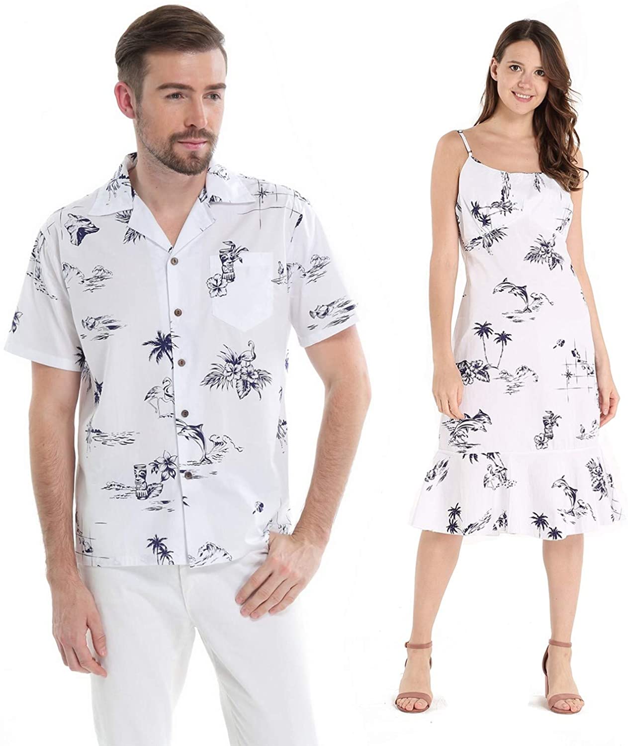 Couple Matching Hawaiian Luau Cruise Outfit Shirt Dress Classic Map ...