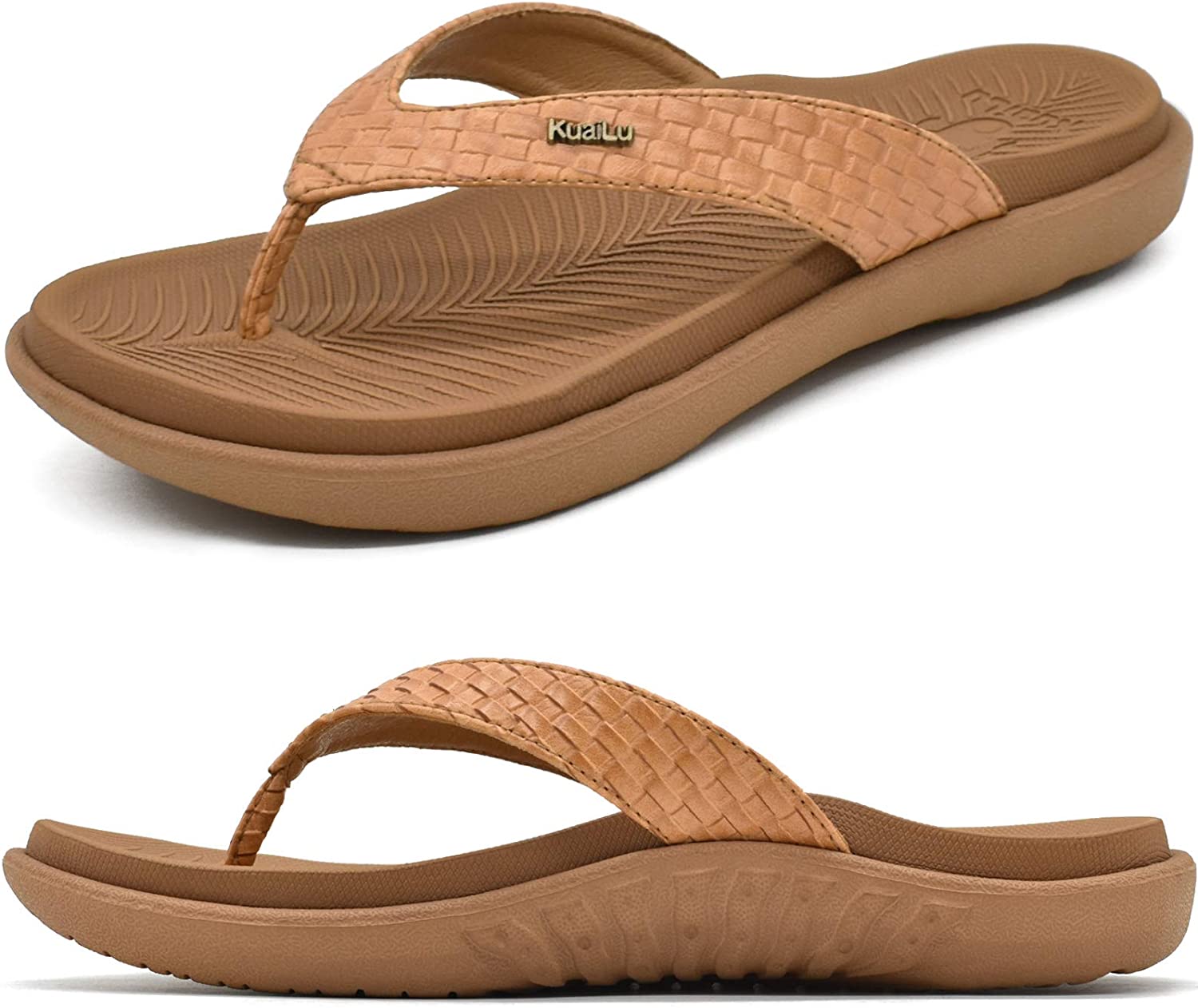 KuaiLu Women's Brown Flip Flops Yoga Mat Comfortable Walking Thong Size US  12