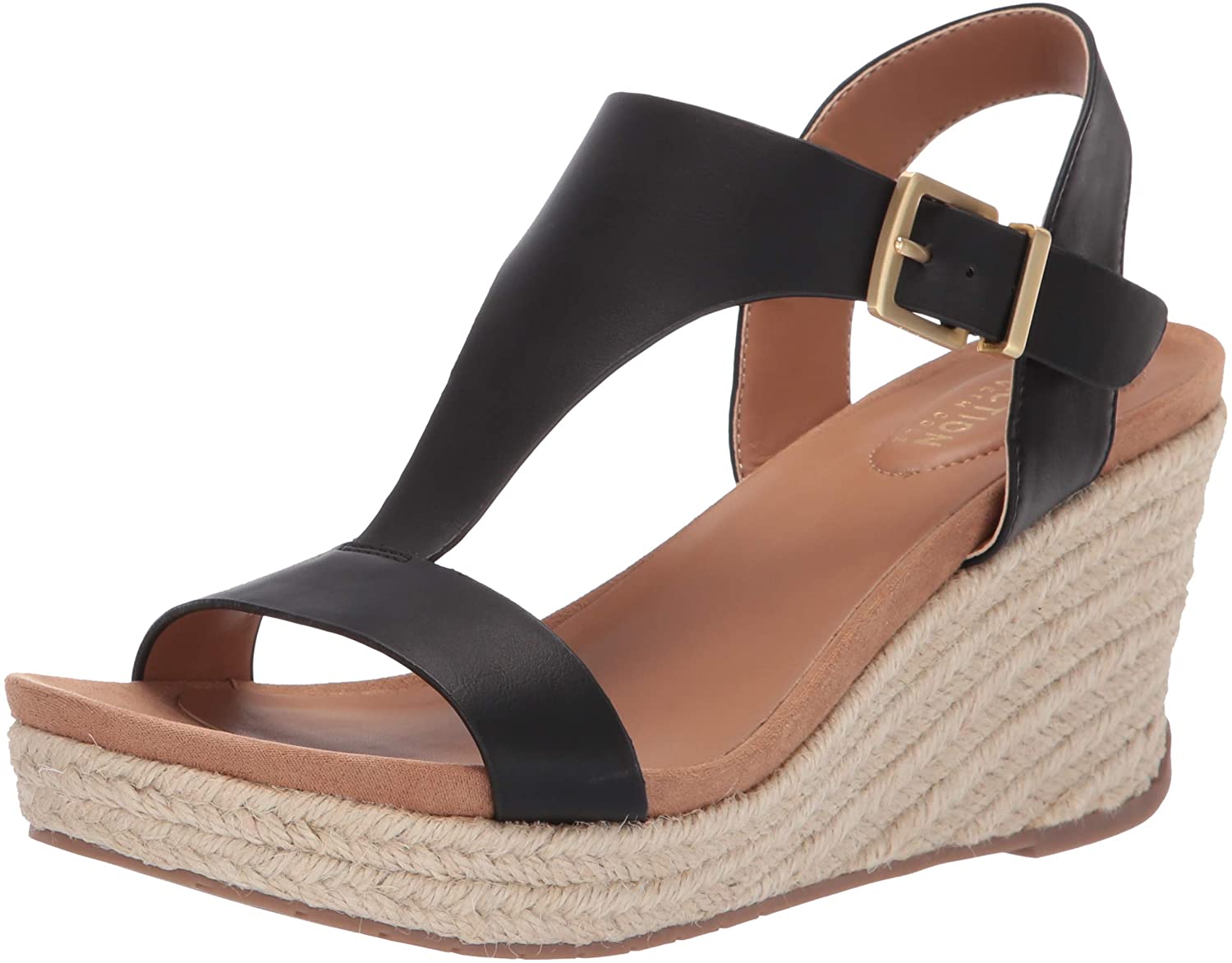 Pre-owned Visit The Kenneth Cole Reaction Store Kenneth Cole Reaction Women's T-strap Wedge Sandal In Black