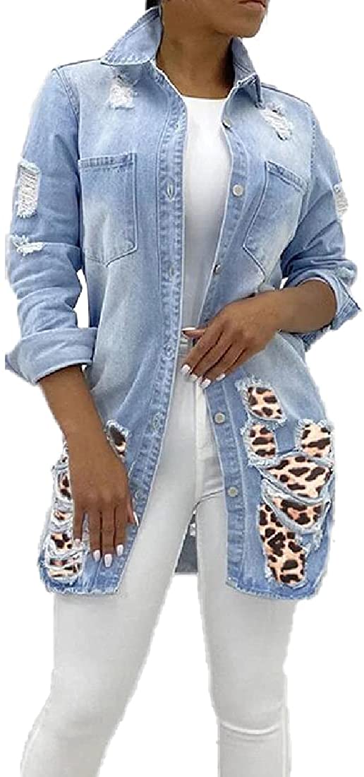 Jofemuho Womens Classic Long Jean Jacket Plus Size Loose Long Sleeve Button Down Denim Jacket Trench Coat 