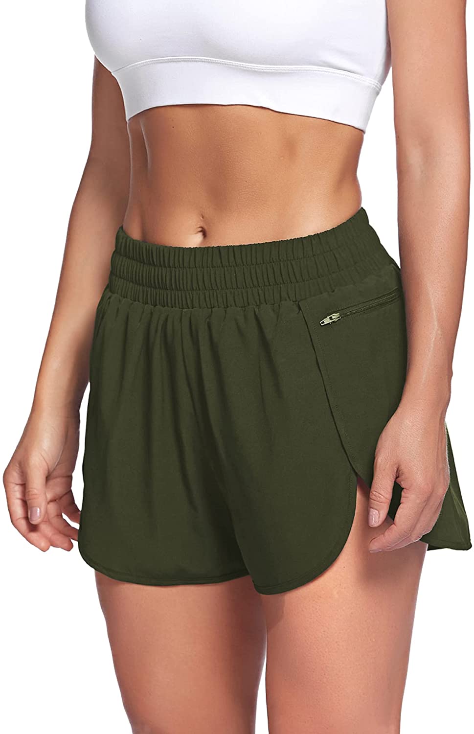 LaLaLa Womens Workout Shorts with Zip Pocket Quick-Dry Athletic