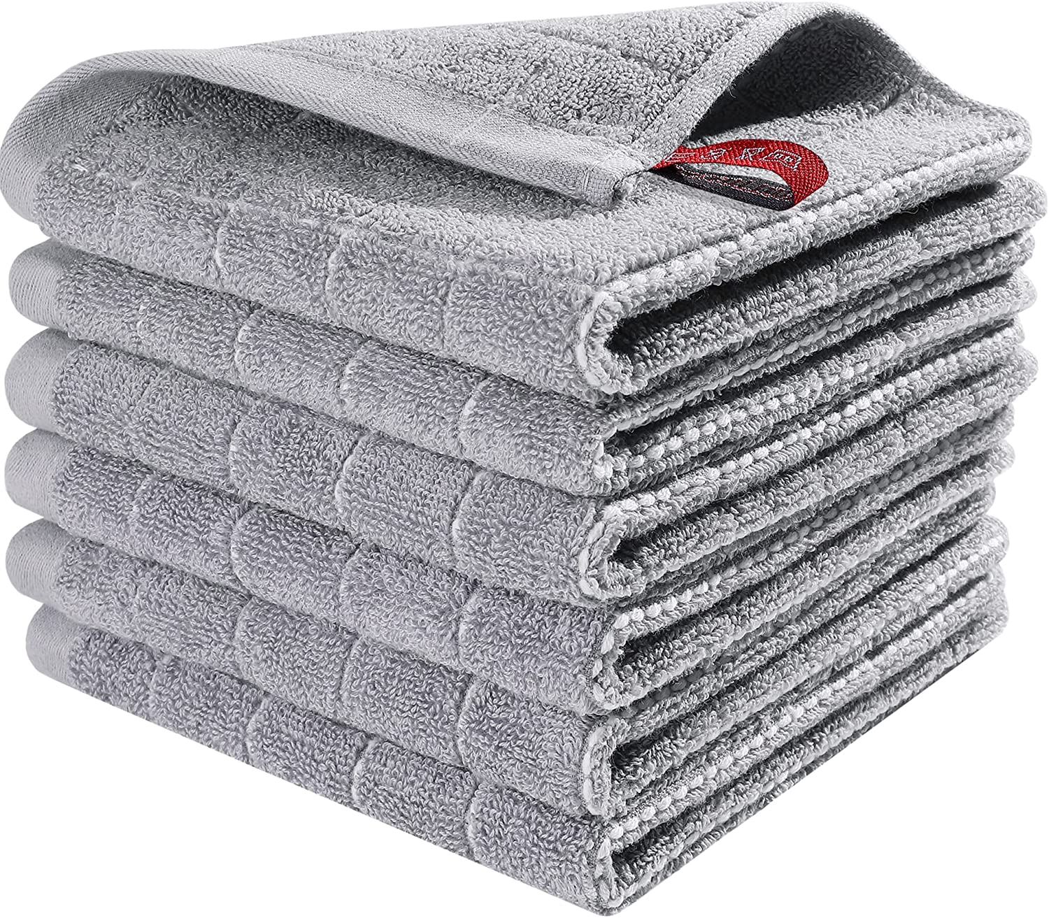 Homaxy 100% cotton Terry Kitchen Towels(White, 13 x 28 inches), checkered  Designed, Soft and Super Absorbent Dish Towels